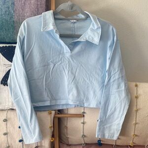Cotton On Light Blue Cropped Long Sleeve Henley Shirt small